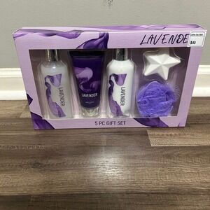 Freida Joe Lavender 5 Piece Bath Gift Set Shower Gel Lotion Body Scrub Bath Fizz